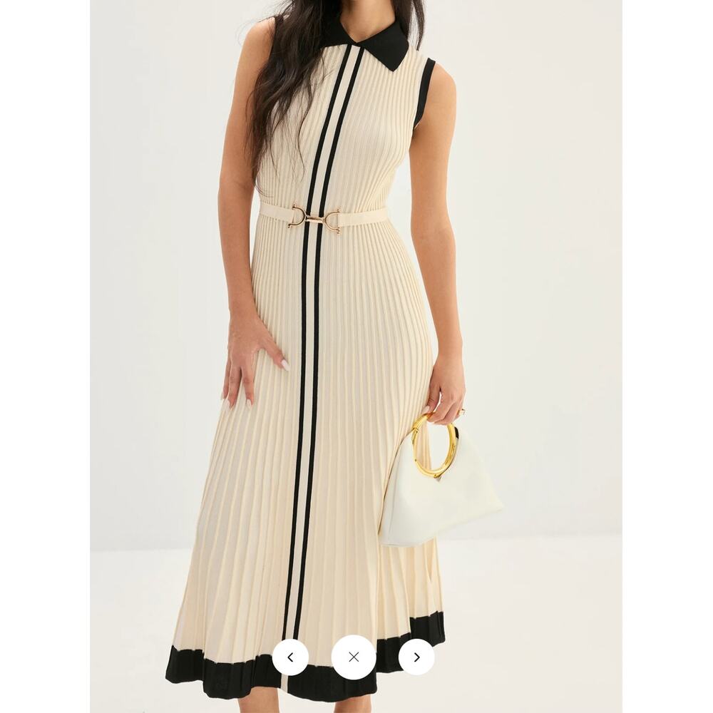 NWT Commense Elegant Contrast Collar Rib Knit Maxi Dress Sz L - Picture 3 of 7